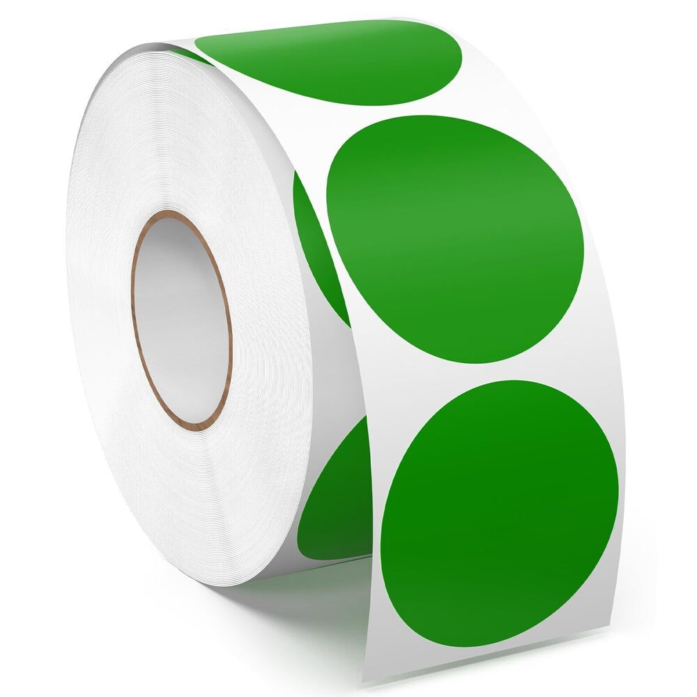 3402 1.5 Inches Green Circle Stickers Roll 1000 PCS, Self-Adhesive Vinyl